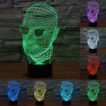 Man with Glasses Style 3D Touch Switch Control LED Light , 7 Color Discoloration Creative Visual Stereo Lamp Desk Lamp Night Light, Product Size: 23.6 x 14.0 x 8.7 cm