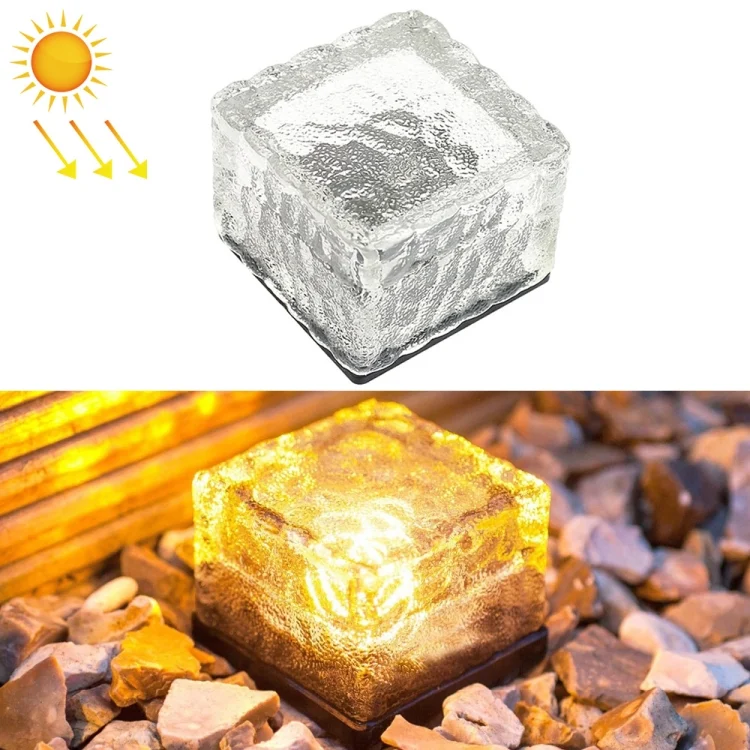 Solar Powered Square Tempered Glass Outdoor LED Buried Light Garden Decoration Lamp IP55 Waterproof,Size: 7 x 7 x 5cm