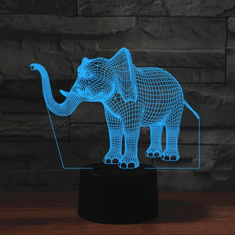 Elephant Shape 3D Colorful LED Vision Light Table Lamp, Charging Touch Version