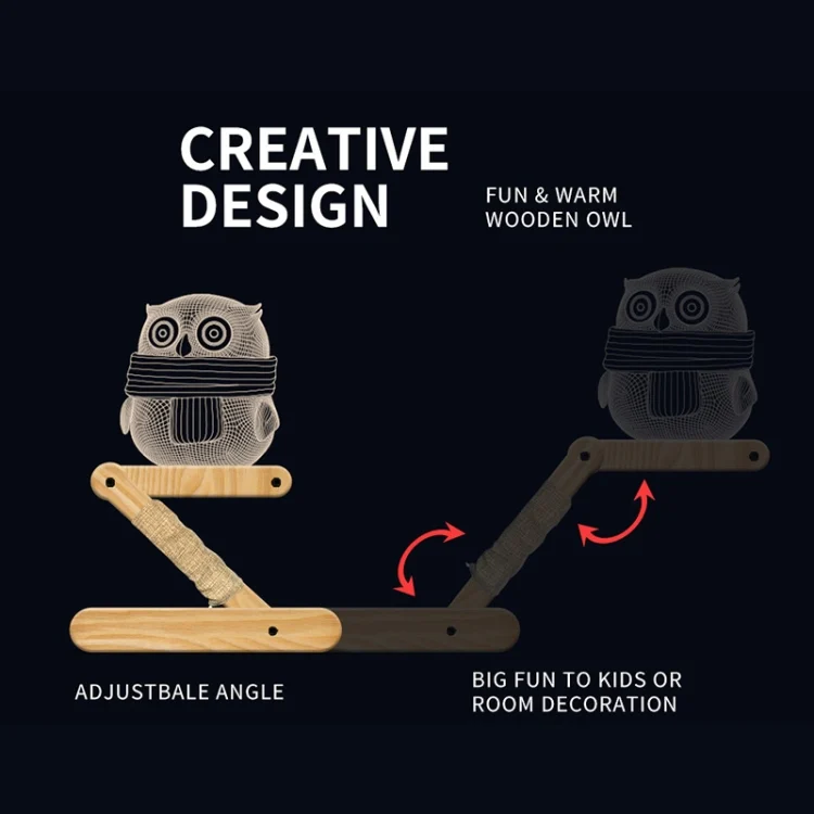 LED6134_2.webp 0.5W Children Bedroom Owl Folding Wood Lamp 3D Night Light (Warm Light) - Image 3
