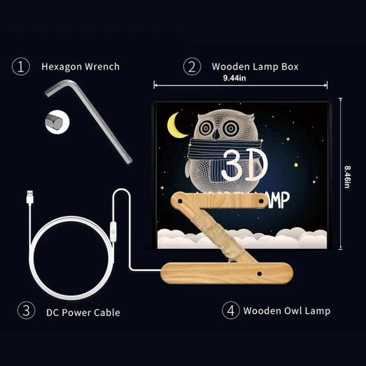LED6134_4.webp 0.5W Children Bedroom Owl Folding Wood Lamp 3D Night Light (Warm Light) - Image 5