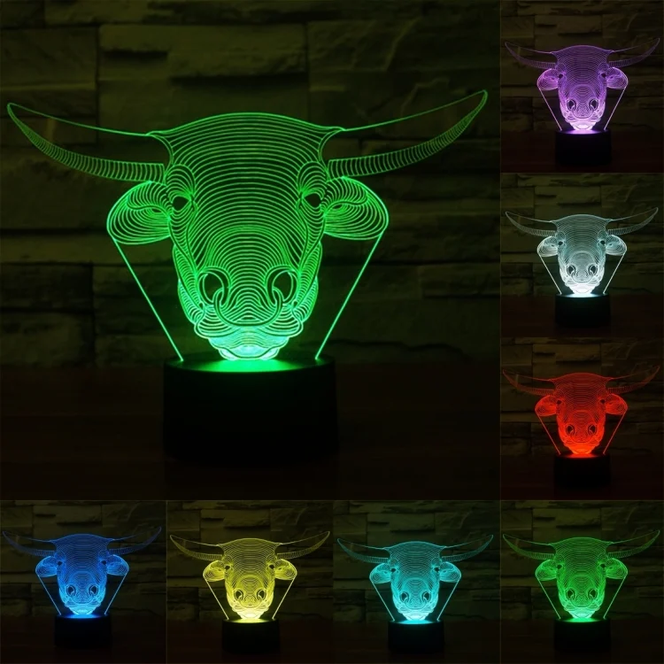 Cow Style 3D Touch Switch Control LED Light , 7 Colour Discoloration Creative Visual Stereo Lamp Desk Lamp Night Light