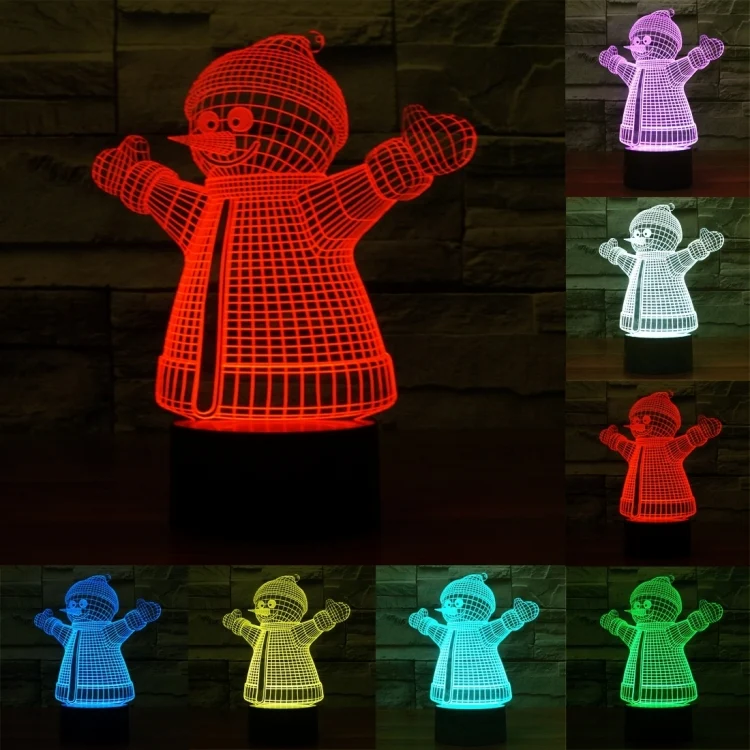 Snowman Style 3D Touch Switch Control LED Light , 7 Color Discoloration Creative Visual Stereo Lamp Desk Lamp Night Light