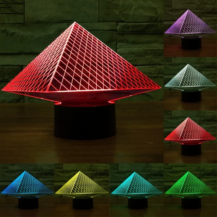 Pyramid Style 3D Touch Switch Control LED Light , 7 Colour Discoloration Creative Visual Stereo Lamp Desk Lamp Night Light