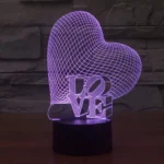 Heart and LOVE Style 3D Touch Switch Control LED Light, 7 Colour Discoloration Creative Visual Stereo Lamp Desk Lamp Night Light - Image 12
