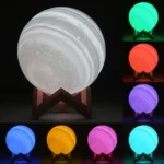 15cm Patted 3D Print Jupiter Lamp, USB Charging 7-Color Changing Energy-saving LED Night Light with Wooden Holder Base - Image 6