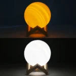 18cm Touch Control 3D Print Jupiter Lamp, USB Charging 2-Color Changing Energy-saving LED Night Light with Wooden Holder Base - Image 6
