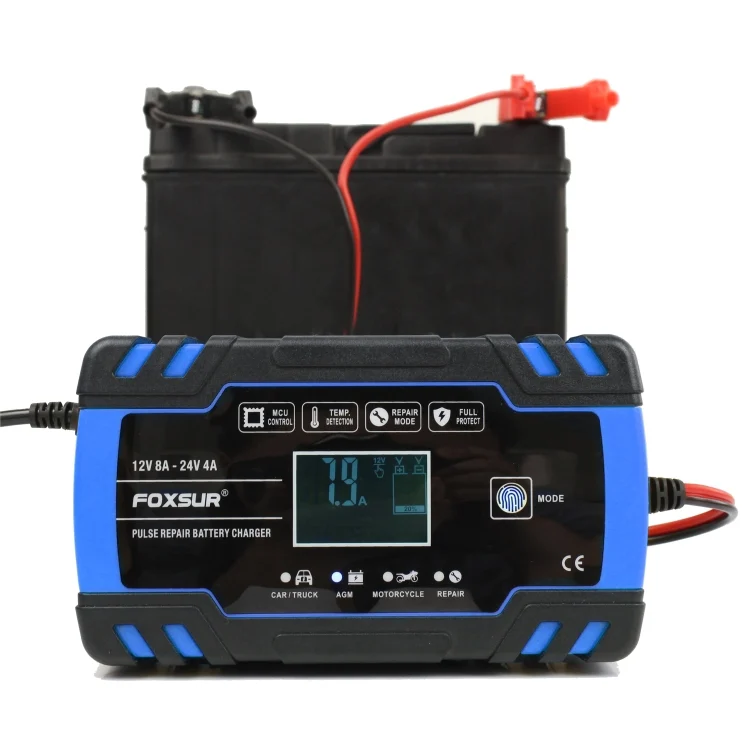 MOTA00821_3.webp FOXSUR 12V-24V Car Motorcycle Truck Repair Battery Charger AGM Charger, EU Plug (Blue) - Image 4