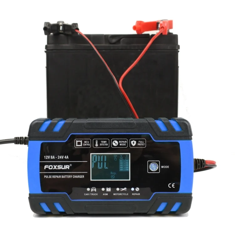 MOTA00821_6.webp FOXSUR 12V-24V Car Motorcycle Truck Repair Battery Charger AGM Charger, EU Plug (Blue) - Image 7