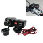 CS-1072B1 Motorcycle Dual USB Charger + Voltmeter with Cigarette Lighter & Cigarette Butts