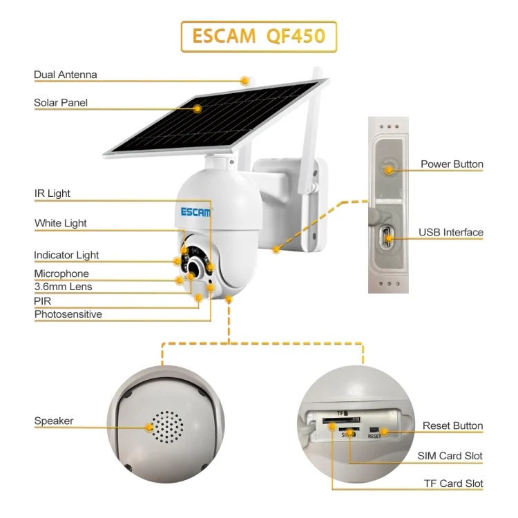 NC0241_11.webp ESCAM QF450 HD 1080P 4G US Version Solar Powered IP Camera without Memory, Support Two-way Audio & PIR Motion Detection & Night Vision & TF Card - Image 12