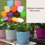 10 PCS Imitation Wooden Barrel Plastic Resin Flower Pot with Tray, Top Diameter: 16cm, Height: 13.5cm - Image 6