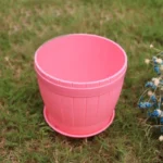 10 PCS Imitation Wooden Barrel Plastic Resin Flower Pot with Tray, Top Diameter: 19cm, Height: 16.5cm - Image 2