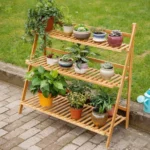 Bamboo 3-Tier Hanging Plant Stand Planter Shelves Flower Pot Storage Rack Folding Display Shelving Plants Shelf, Width: 100cm - Image 2