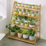 Bamboo 4-Tier Hanging Plant Stand Planter Shelves Flower Pot Storage Rack Folding Display Shelving Plants Shelf, Width: 100cm - Image 2