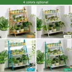 Bamboo 4-Tier Hanging Plant Stand Planter Shelves Flower Pot Storage Rack Folding Display Shelving Plants Shelf, Width: 100cm - Image 9