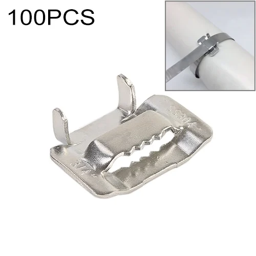100 PCS 12.7mm 304 Stainless Steel Tie Lock Type Cable Wrapped Bundle Buckle