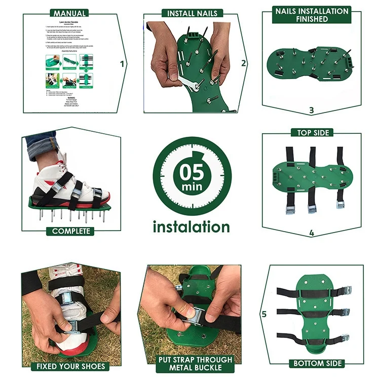 OG5085B_7.webp Garden Lawn Garden Tools Grass Ripper Spiked Shoes with 8 Metal Buckles - Image 8