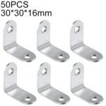 50pcs Stainless Steel 90 Degree Angle Bracket,Corner Brace Joint Bracket Fastener Furniture Cabinet Screens Wall (30mm)