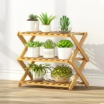 3-Layer Balcony Living Room Collapsible Solid Wood Flower Stand Potted Planting Shelves, Length: 50cm - Image 2