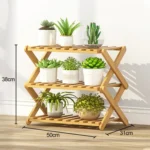 3-Layer Balcony Living Room Collapsible Solid Wood Flower Stand Potted Planting Shelves, Length: 50cm - Image 7