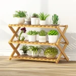 3-Layer Balcony Living Room Collapsible Solid Wood Flower Stand Potted Planting Shelves, Length: 70cm - Image 2