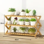 3-Layer Balcony Living Room Collapsible Solid Wood Flower Stand Potted Planting Shelves, Length: 80cm - Image 7