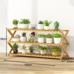 3-Layer Balcony Living Room Collapsible Solid Wood Flower Stand Potted Planting Shelves, Length: 100cm - Image 7
