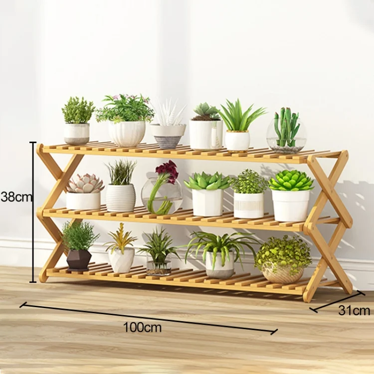 OG6669_6.webp 3-Layer Balcony Living Room Collapsible Solid Wood Flower Stand Potted Planting Shelves, Length: 100cm - Image 7