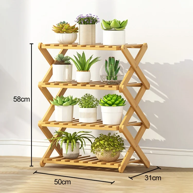 OG6670_6.webp 4-Layer Balcony Living Room Collapsible Solid Wood Flower Stand Potted Planting Shelves, Length: 50cm - Image 7