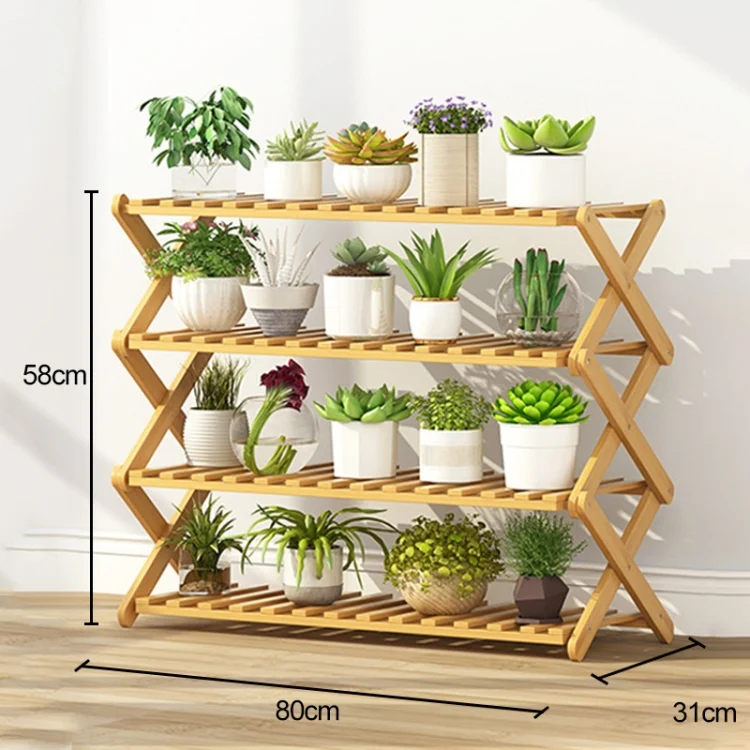 OG6672_6.webp 4-Layer Balcony Living Room Collapsible Solid Wood Flower Stand Potted Planting Shelves, Length: 80cm - Image 7