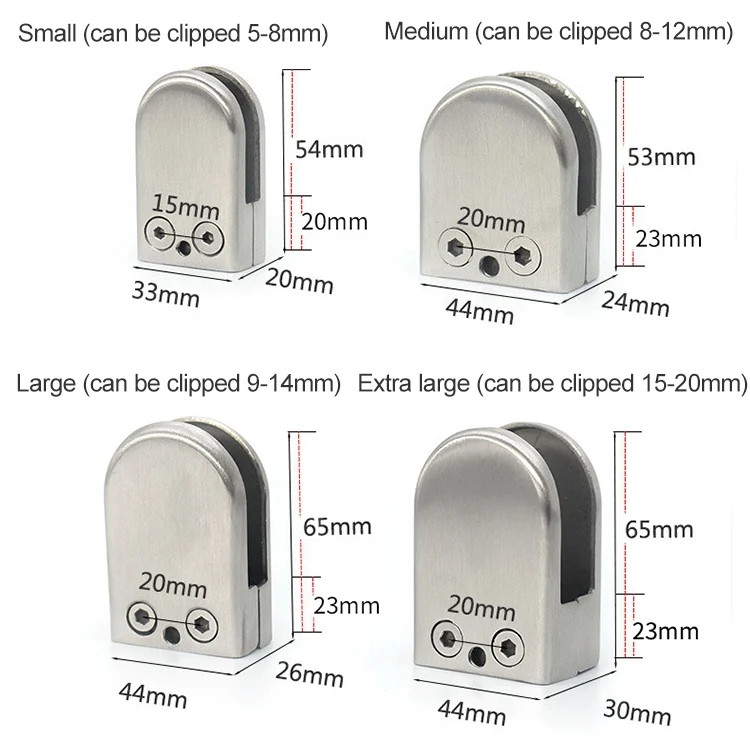 OG7041_2.webp 5-8mm Flat Bottom Matte Polished 304 Stainless Steel Fixed Clip Railing Glass Wood Layer Board Clamp Bracket - Image 3