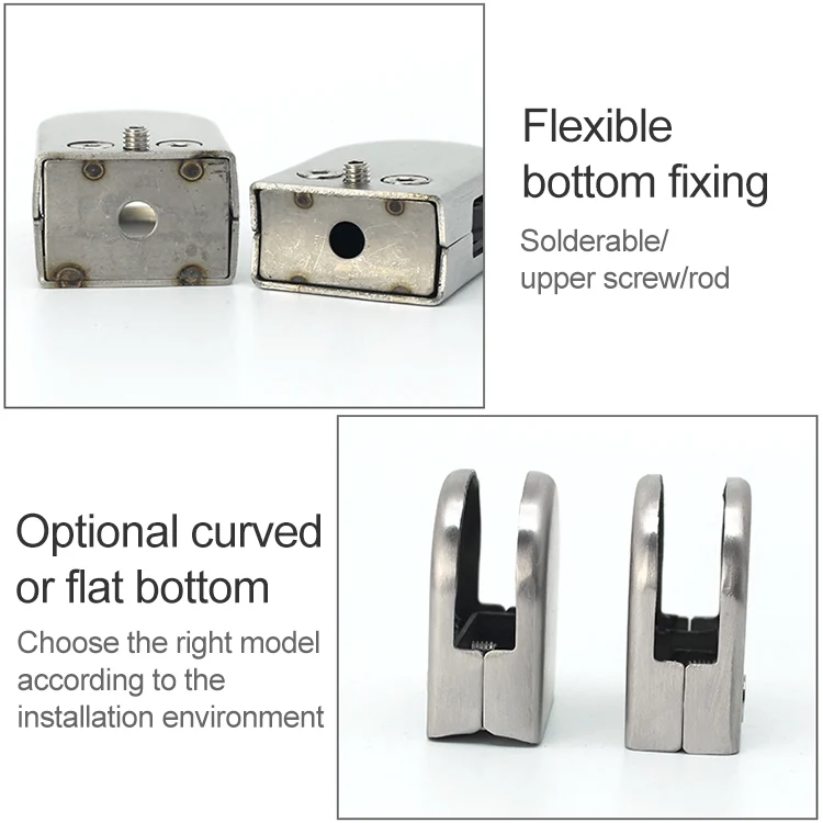 OG7041_3.webp 5-8mm Flat Bottom Matte Polished 304 Stainless Steel Fixed Clip Railing Glass Wood Layer Board Clamp Bracket - Image 4