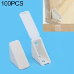 100 PCS Plastic Thickened Corner Connector Furniture Right Angle Board Bracket with Cover, Size: L