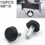 100 PCS Adjustable Foot Pad Furniture Screw Support Stub, M6x18 (Black)