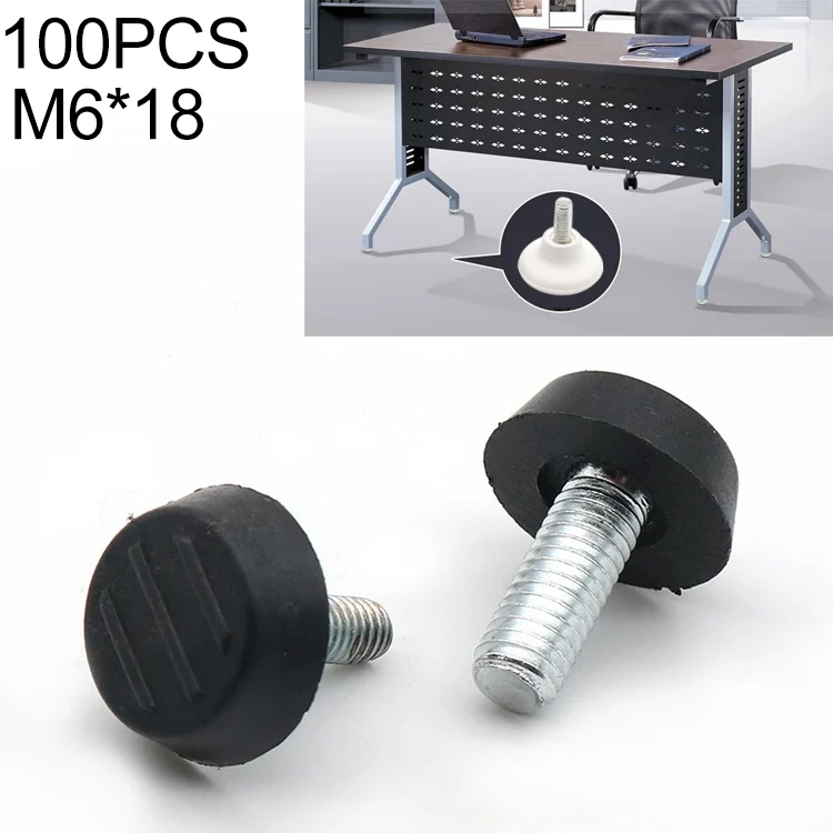 100 PCS Adjustable Foot Pad Furniture Screw Support Stub, M6x18 (Black)
