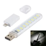 8LEDs 5V 200LM USB LED Book Light Portable Night Light, with 8 Pin Adapter