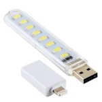 8LEDs 5V 200LM USB LED Book Light Portable Night Light, with 8 Pin Adapter - Image 2