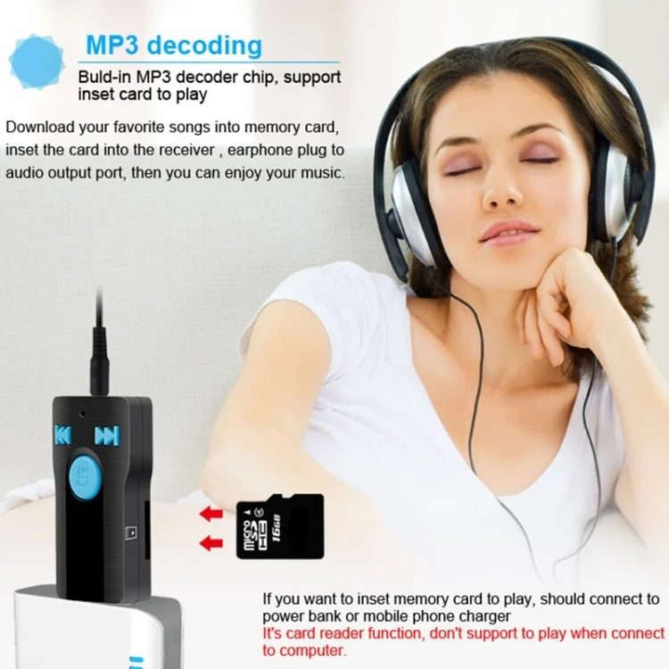 PC1780_10.webp BC07 Mini Brushed Texture USB Bluetooth Receiver MP3 Player SD/TF Card Reader with Microphone & Audio Cable, Support Handsfree & AUX Output & 32GB Micro SD / TF Card & Two-sided USB Port Connecting - Image 11