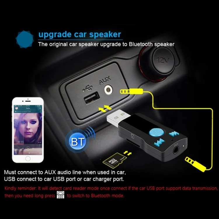 PC1780_11.webp BC07 Mini Brushed Texture USB Bluetooth Receiver MP3 Player SD/TF Card Reader with Microphone & Audio Cable, Support Handsfree & AUX Output & 32GB Micro SD / TF Card & Two-sided USB Port Connecting - Image 12