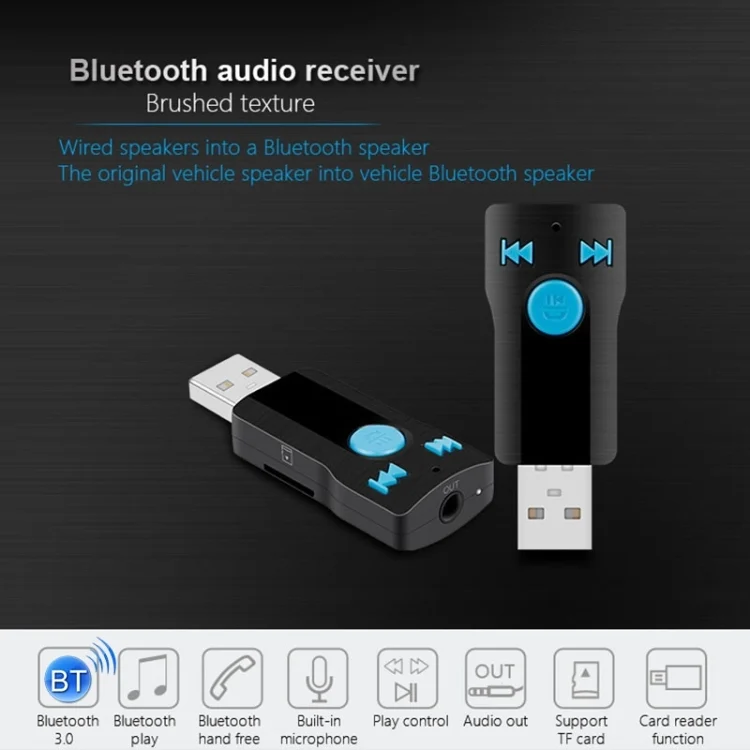 PC1780_6.webp BC07 Mini Brushed Texture USB Bluetooth Receiver MP3 Player SD/TF Card Reader with Microphone & Audio Cable, Support Handsfree & AUX Output & 32GB Micro SD / TF Card & Two-sided USB Port Connecting - Image 7