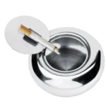 Portable Stainless Steel Drum Shaped Ashtray with Lid Cigar Holder(Silver)