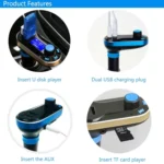 Bluetooth Tacking Handsfree Car Kit FM Transmitter with Remote Control, 2.1A Dual Car Charger, For iPhone, Galaxy, Sony, Lenovo, HTC, Huawei, and other Smartphones - Image 9