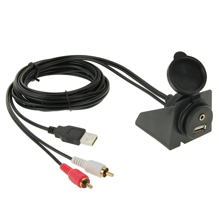 S-CMS-0169.webp USB 2.0 & 2 RCA Male to USB 2.0 & 3.5mm Female Adapter Cable with Car Flush Mount, Length: 2m - Image 1