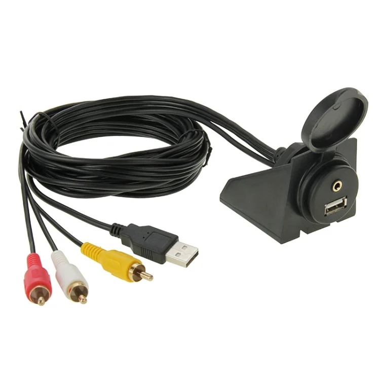 S-CMS-0170_1.webp USB 2.0 & 3 RCA Male to USB 2.0 & 3.5mm Female Adapter Cable with Car Flush Mount, Length: 2m - Image 2
