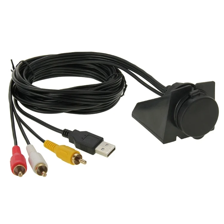 S-CMS-0170_2.webp USB 2.0 & 3 RCA Male to USB 2.0 & 3.5mm Female Adapter Cable with Car Flush Mount, Length: 2m - Image 3