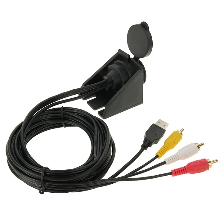 S-CMS-0170_3.webp USB 2.0 & 3 RCA Male to USB 2.0 & 3.5mm Female Adapter Cable with Car Flush Mount, Length: 2m - Image 4