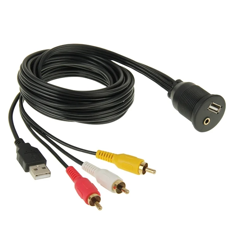 S-CMS-0170_4.webp USB 2.0 & 3 RCA Male to USB 2.0 & 3.5mm Female Adapter Cable with Car Flush Mount, Length: 2m - Image 5