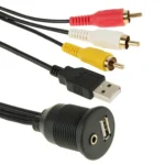 USB 2.0 & 3 RCA Male to USB 2.0 & 3.5mm Female Adapter Cable with Car Flush Mount, Length: 2m - Image 7