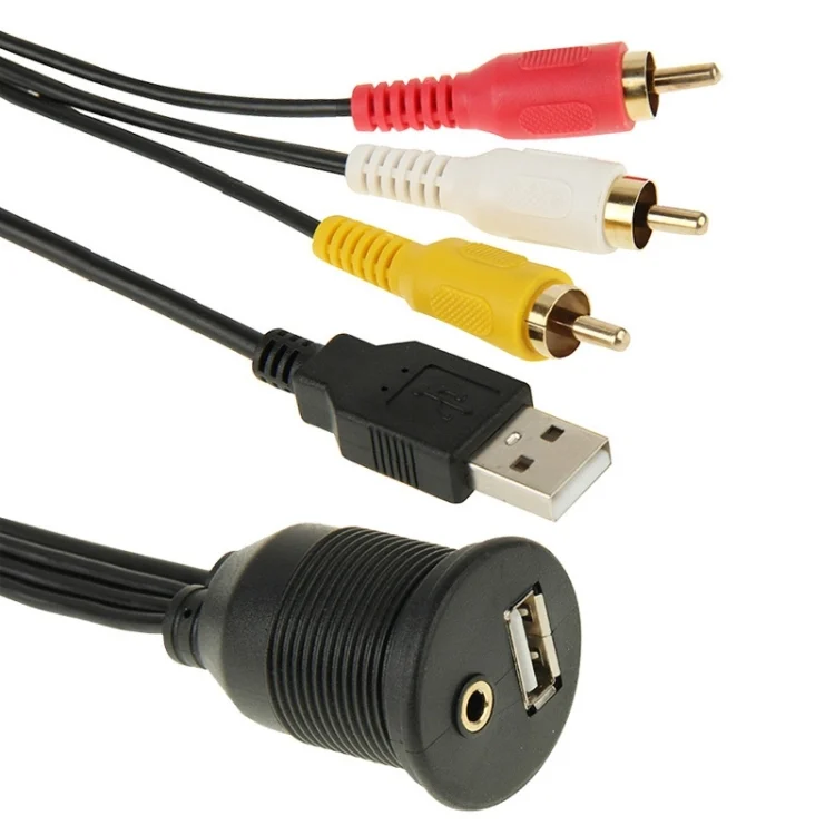 S-CMS-0170_6.webp USB 2.0 & 3 RCA Male to USB 2.0 & 3.5mm Female Adapter Cable with Car Flush Mount, Length: 2m - Image 7
